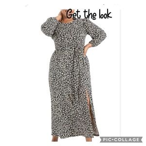 NWT Eloquii maxi dress with animal print dress & V neck back & side slit